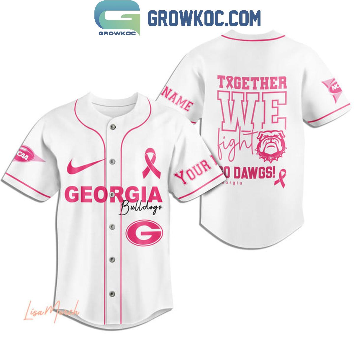 Georgia Bulldogs Together We Fight Breast Cancer Personalized Baseball Jersey baseball jersey product view 2
