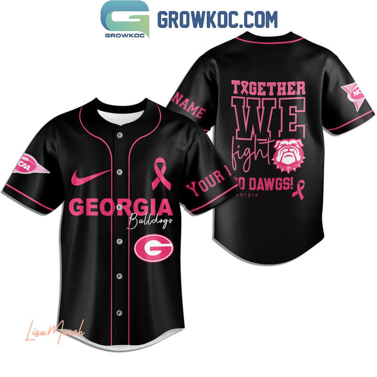 Georgia Bulldogs Together We Fight Breast Cancer Personalized Baseball Jersey baseball jersey product view 3