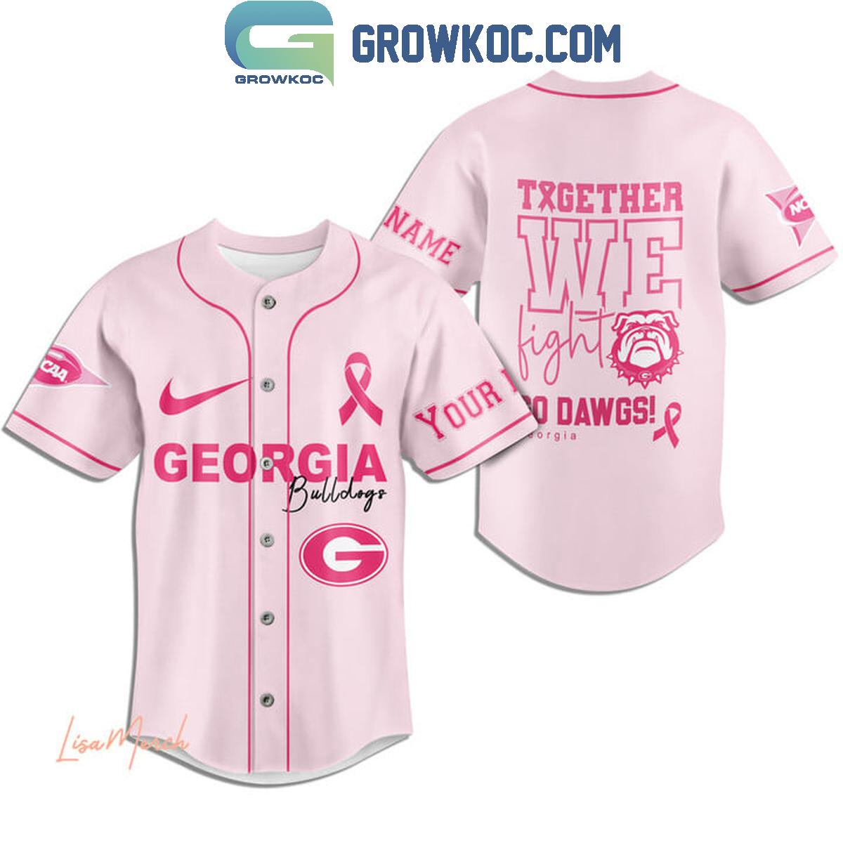 Georgia Bulldogs Together We Fight Breast Cancer Personalized Baseball Jersey baseball jersey product view 4