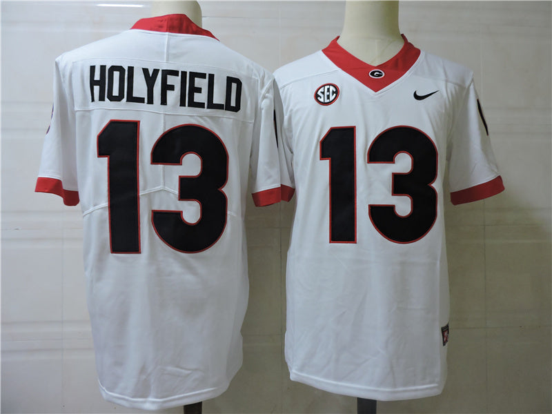 Georgia Bulldogs #13 Holyfield Style 1 College Football Jersey football jersey product view 1
