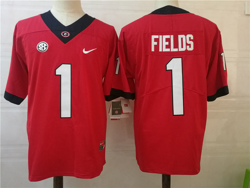 Georgia Bulldogs #1 Justin Fields College Football Jersey football jersey product view 1