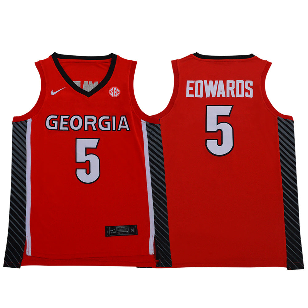 Georgia Bulldogs #5 Anthony Edwards Basketball Red College Football Jersey football jersey product view 1