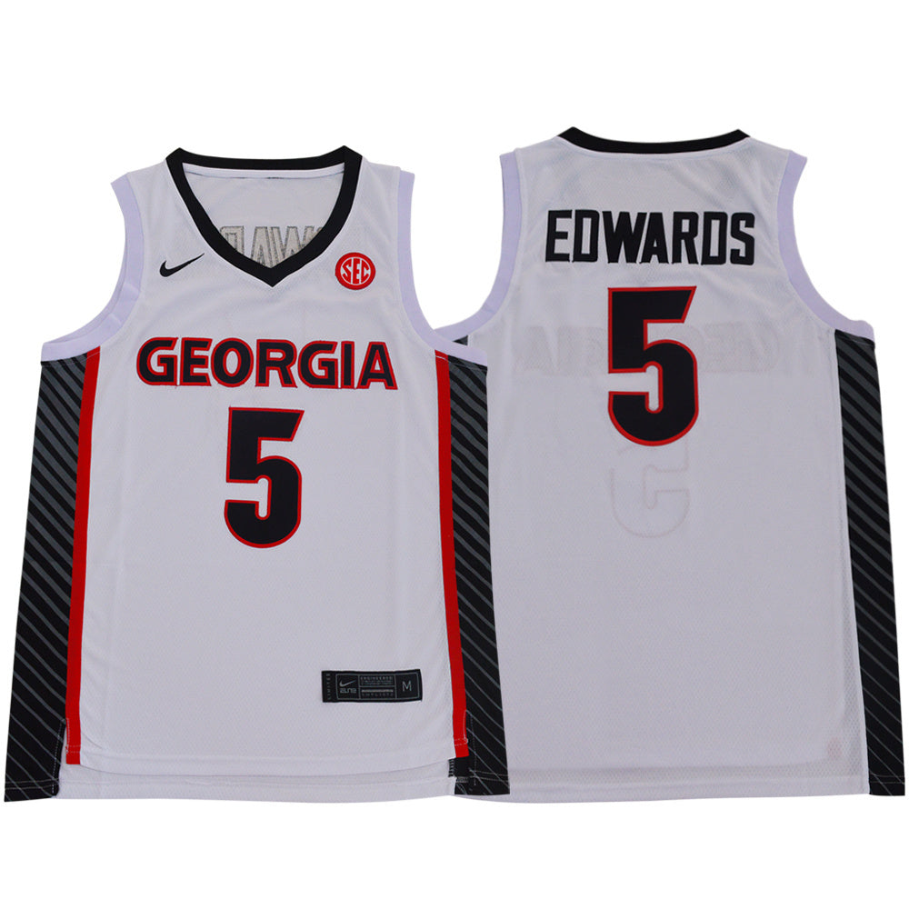 Georgia Bulldogs #5 Anthony Edwards Basketball White College Football Jersey football jersey product view 1