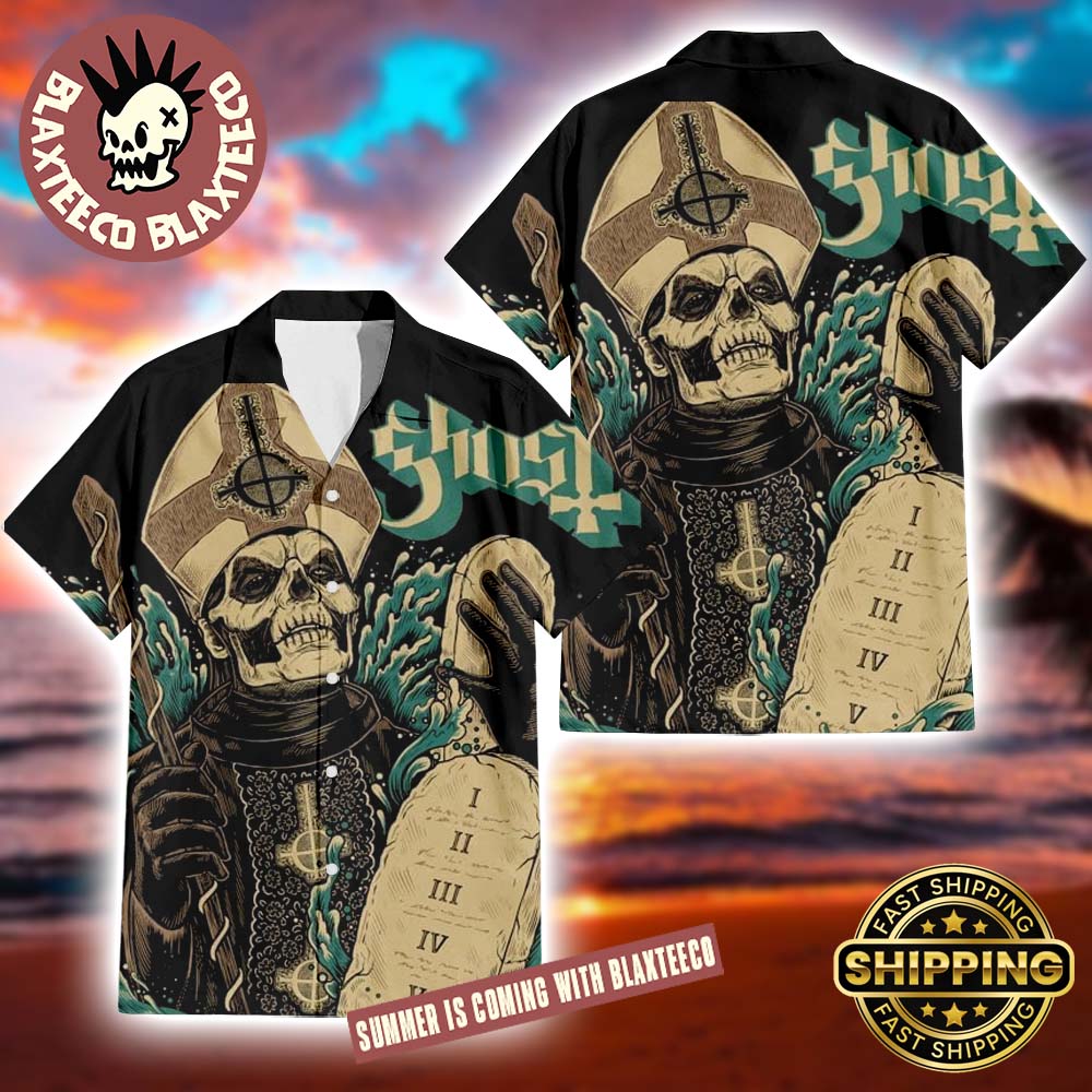Ghost Band 13 Commandments Album Cover Ghost Papa Summer 2025 Hawaiian Shirt Unisex T-shirt, Sweatshirt, Hoodie, Long Sleeve Tee - T-Shirt, Sweatshirt, Hoodie