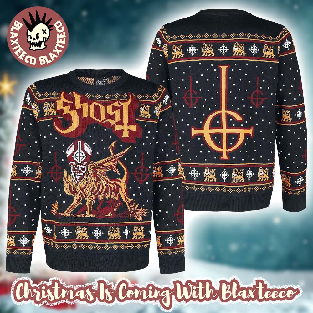 Ghost Band Papa Emeritus Chimera Satanic Cross Logo Black Ugly Christmas Sweater Unisex T-shirt, Sweatshirt, Hoodie, Long Sleeve Tee - T-Shirt, Sweatshirt, Hoodie