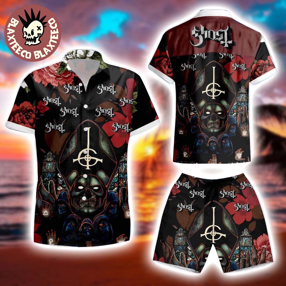 Ghost Band Papa Emeritus Horror Floral Style Summer 2025 Hawaiian Shirt Unisex T-shirt, Sweatshirt, Hoodie, Long Sleeve Tee - T-Shirt, Sweatshirt, Hoodie