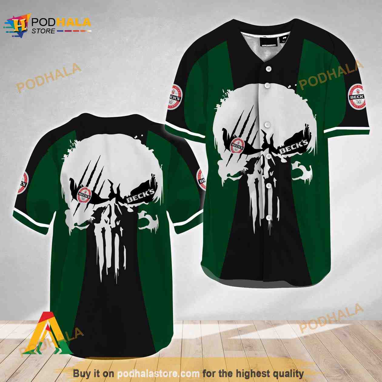 Ghost Head White Skull Beck’s Beer 3D Baseball Jersey baseball jersey product view 1