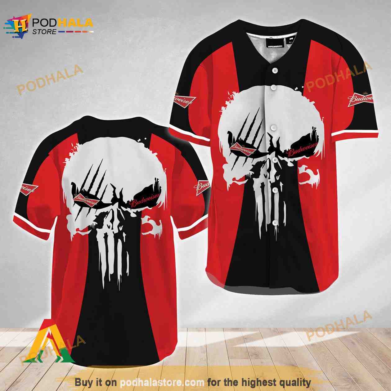 Ghost Head White Skull Budweiser Beer 3D Baseball Jersey baseball jersey product view 1