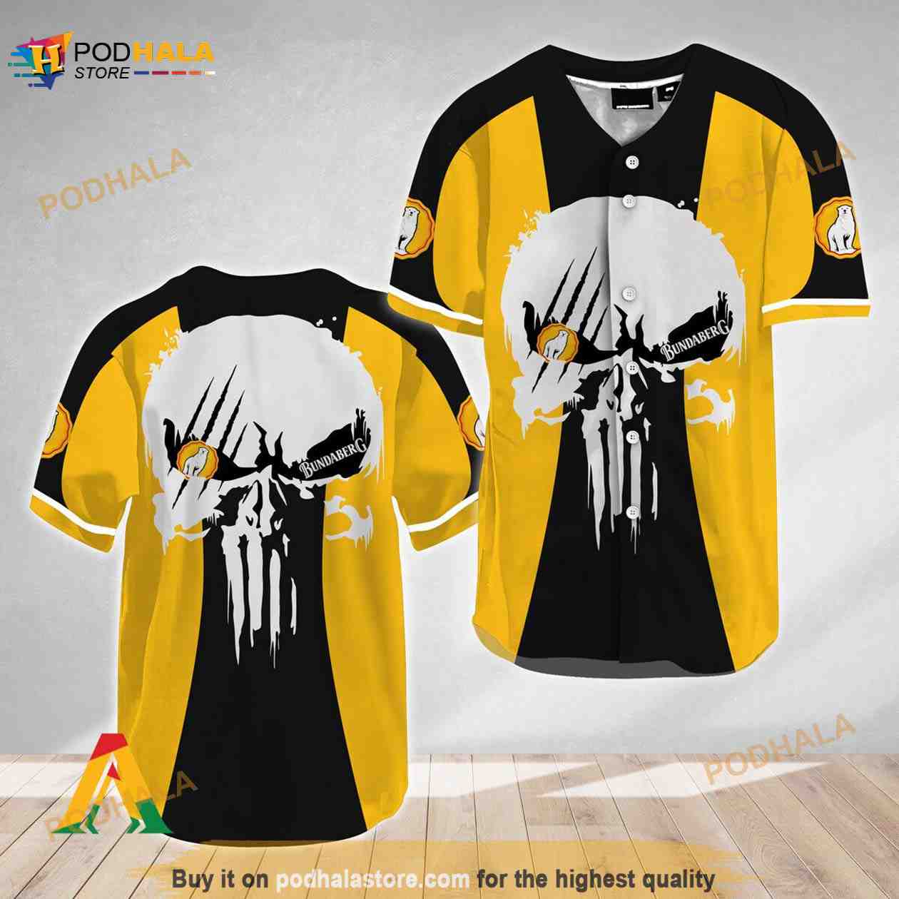 Ghost Head White Skull Bundaberg 3D Baseball Jersey baseball jersey product view 1