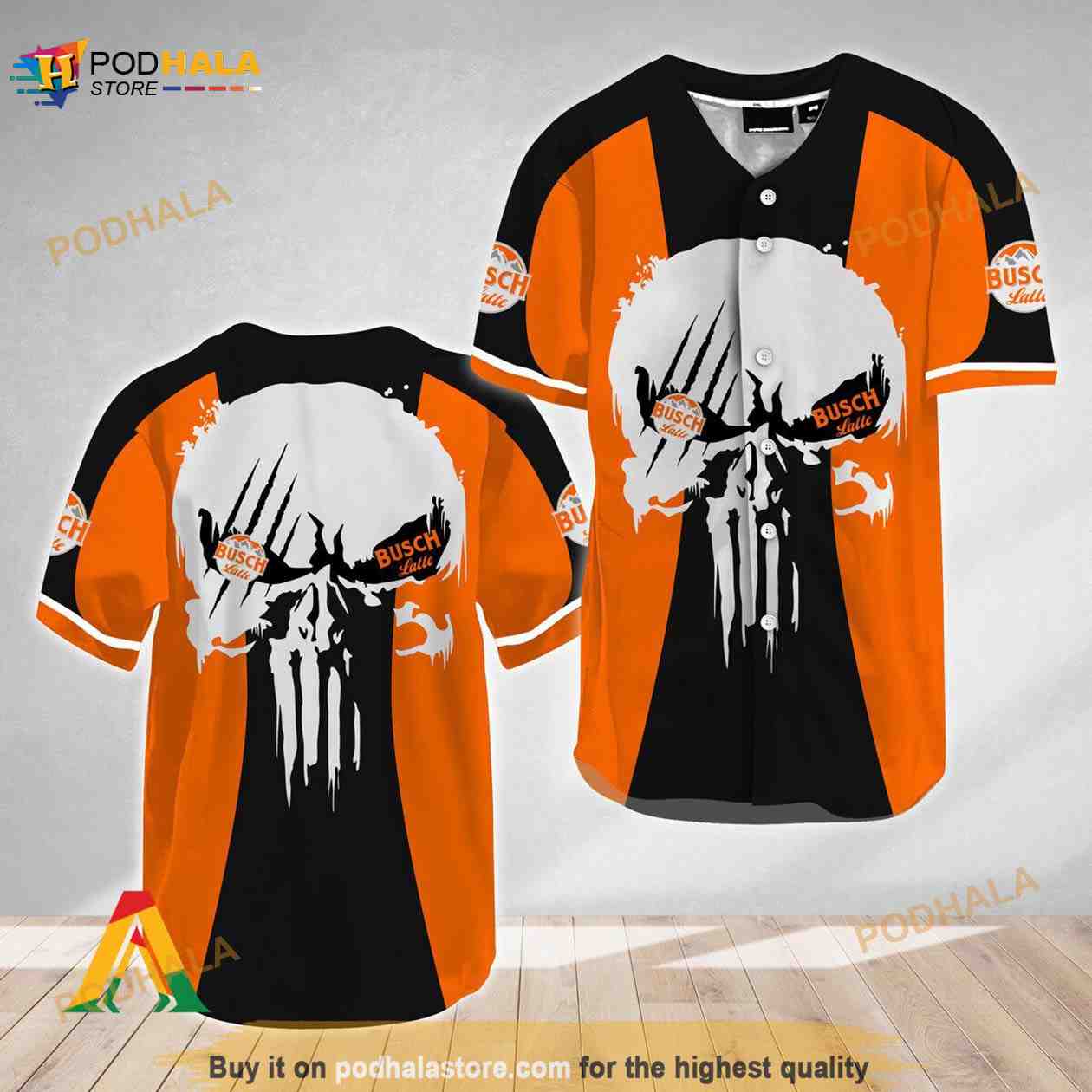 Ghost Head White Skull Busch Latte 3D Baseball Jersey baseball jersey product view 1