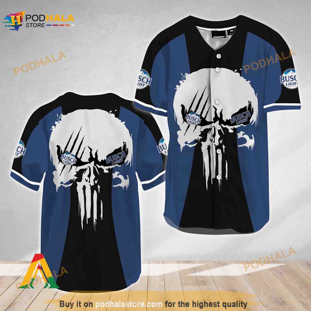 Ghost Head White Skull Busch Light 3D Baseball Jersey baseball jersey product view 1