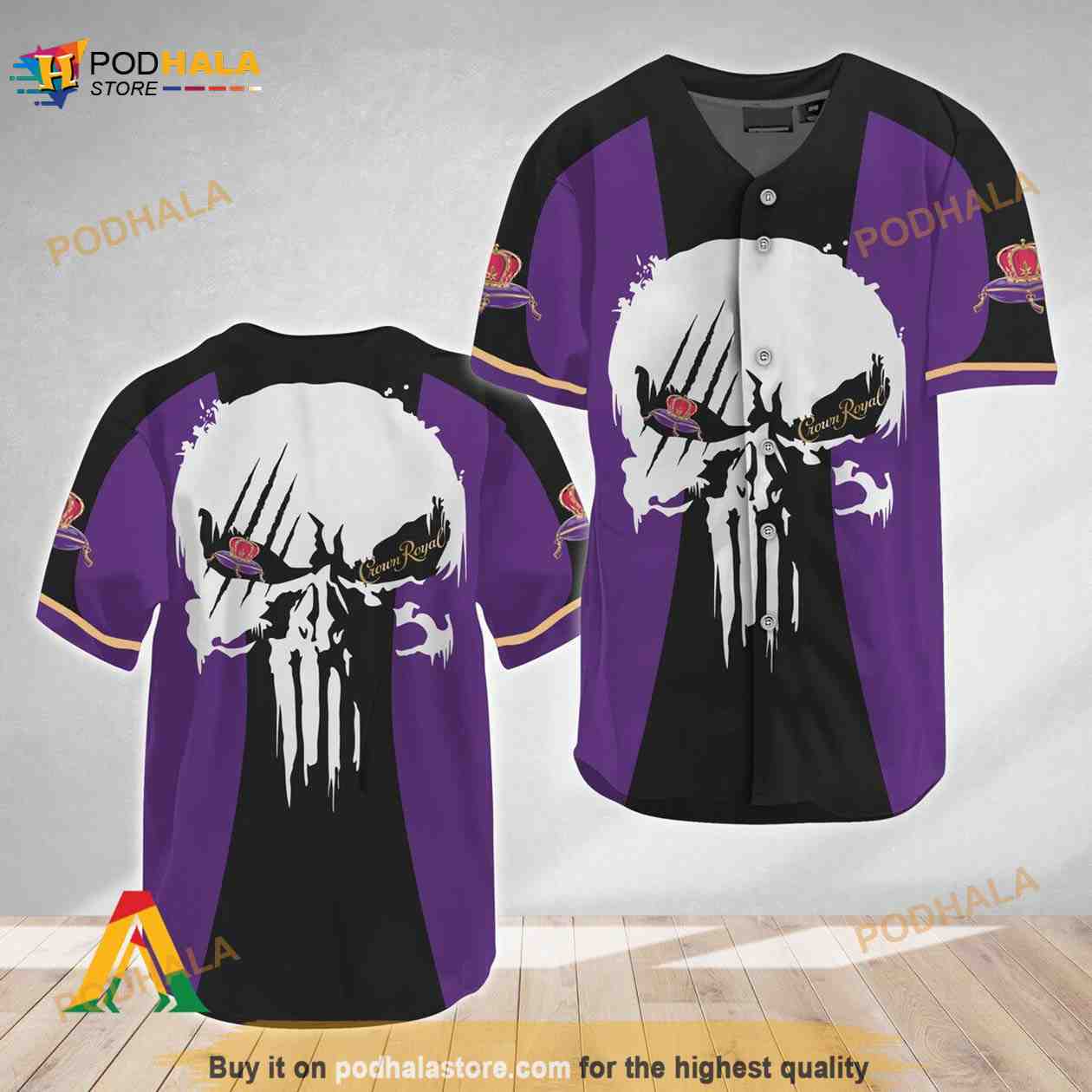 Ghost Head White Skull Crown Royal 3D Baseball Jersey baseball jersey product view 1