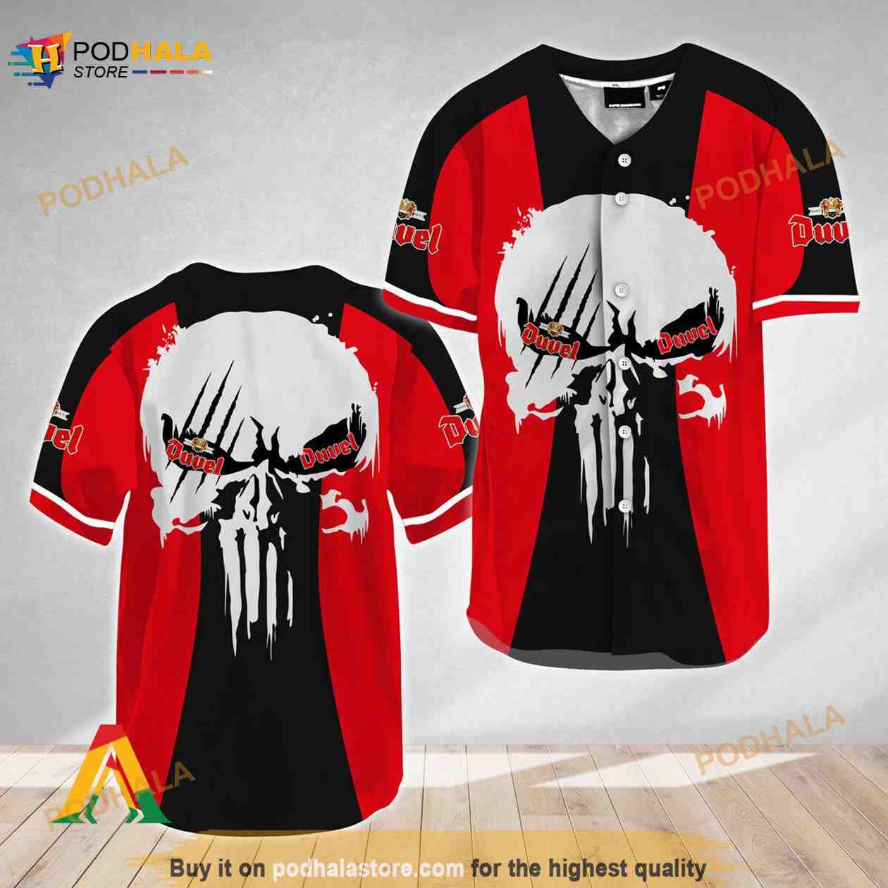 Ghost Head White Skull Duvel Beer 3D Baseball Jersey baseball jersey product view 1