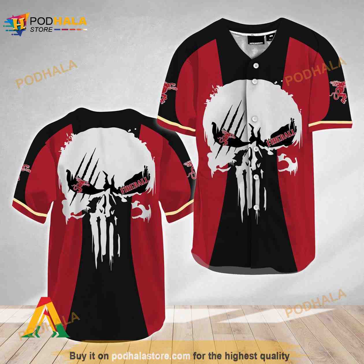 Ghost Head White Skull Fireball Whiskey 3D Baseball Jersey baseball jersey product view 1