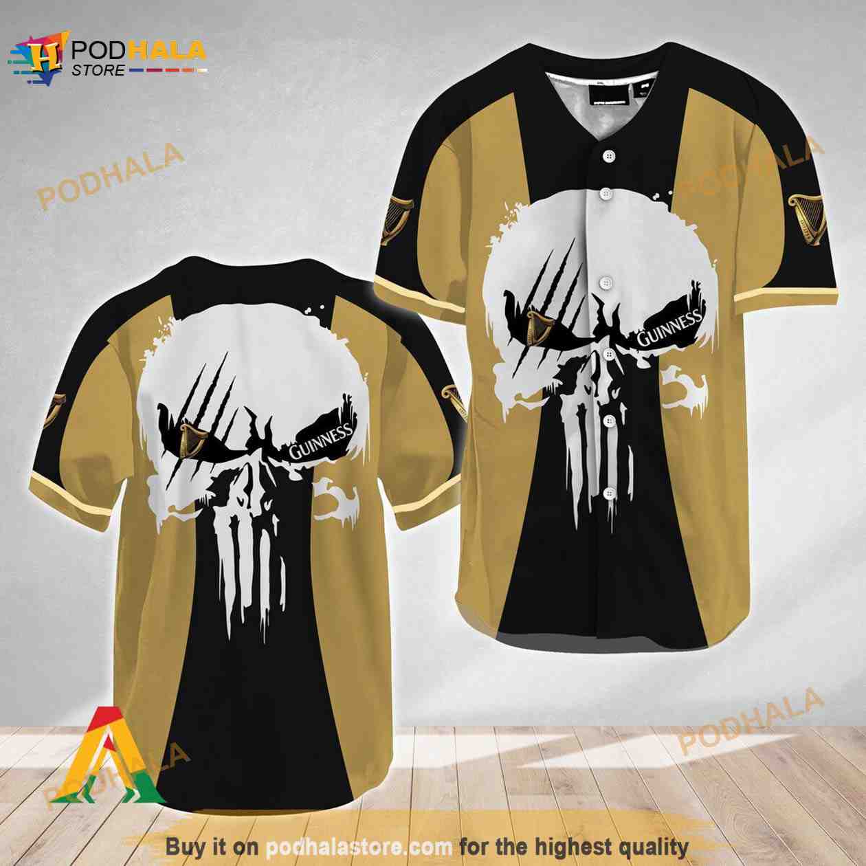 Ghost Head White Skull Guinness Beer 3D Baseball Jersey baseball jersey product view 1