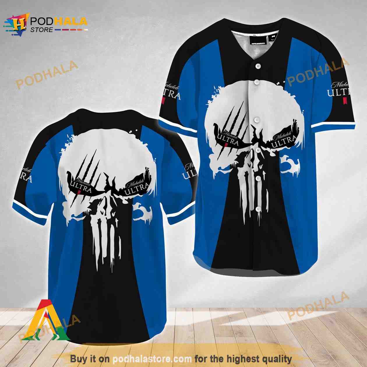 Ghost Head White Skull Michelob Ultra 3D Baseball Jersey baseball jersey product view 1