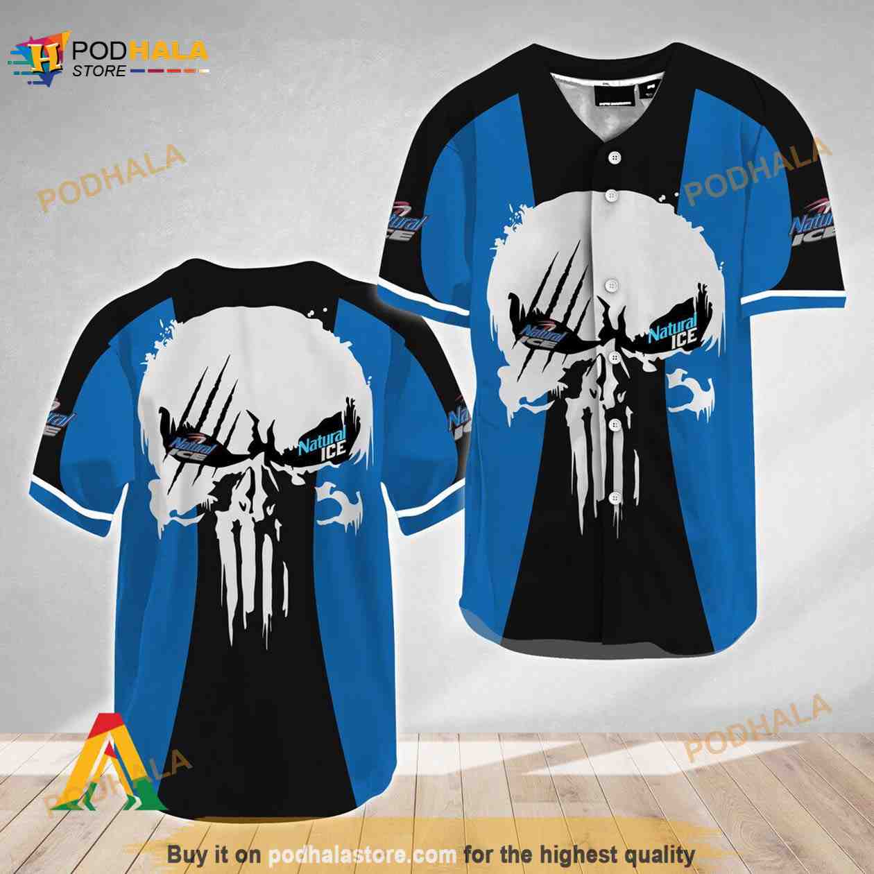 Ghost Head White Skull Natural Ice 3D Baseball Jersey baseball jersey product view 1