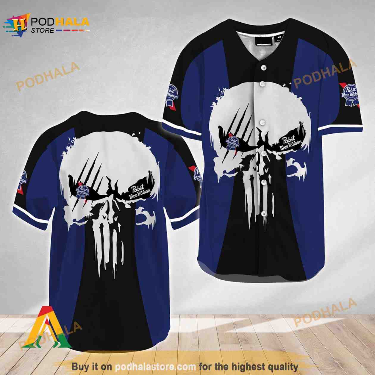 Ghost Head White Skull Pabst Blue Ribbon 3D Baseball Jersey baseball jersey product view 1