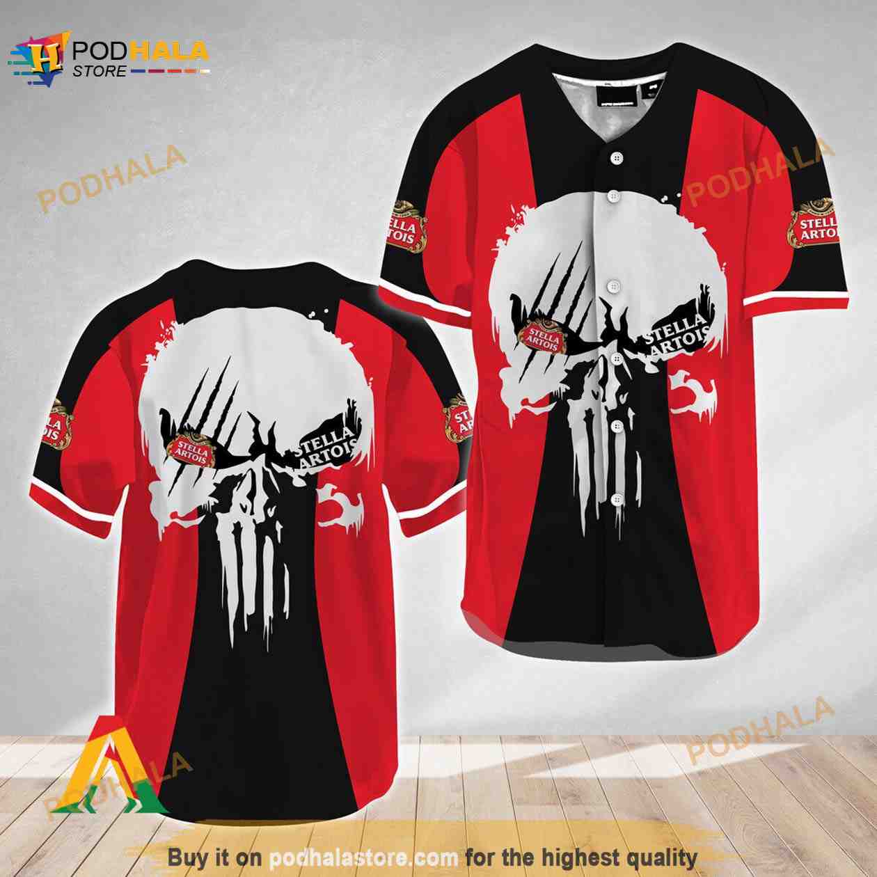 Ghost Head White Skull Stella Artois 3D Baseball Jersey baseball jersey product view 1