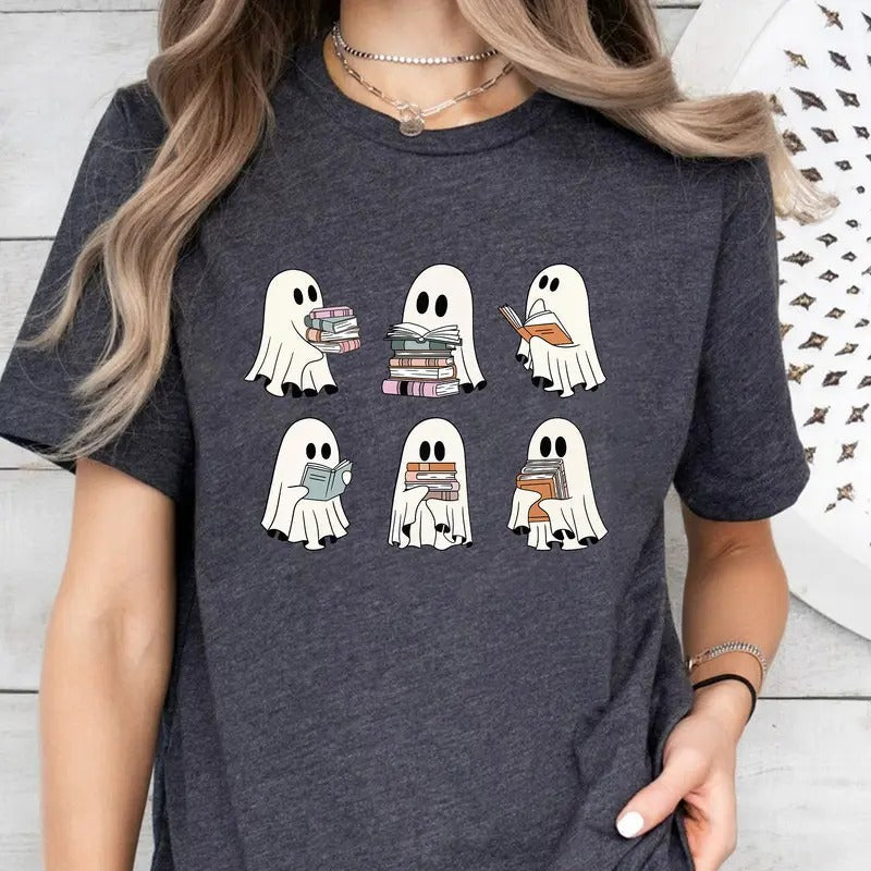 Ghost Reading Teacher Halloween Librarian Book Lover - Adult & Kids T-Shirts, Sweatshirts & Hoodies apparel design preview 1