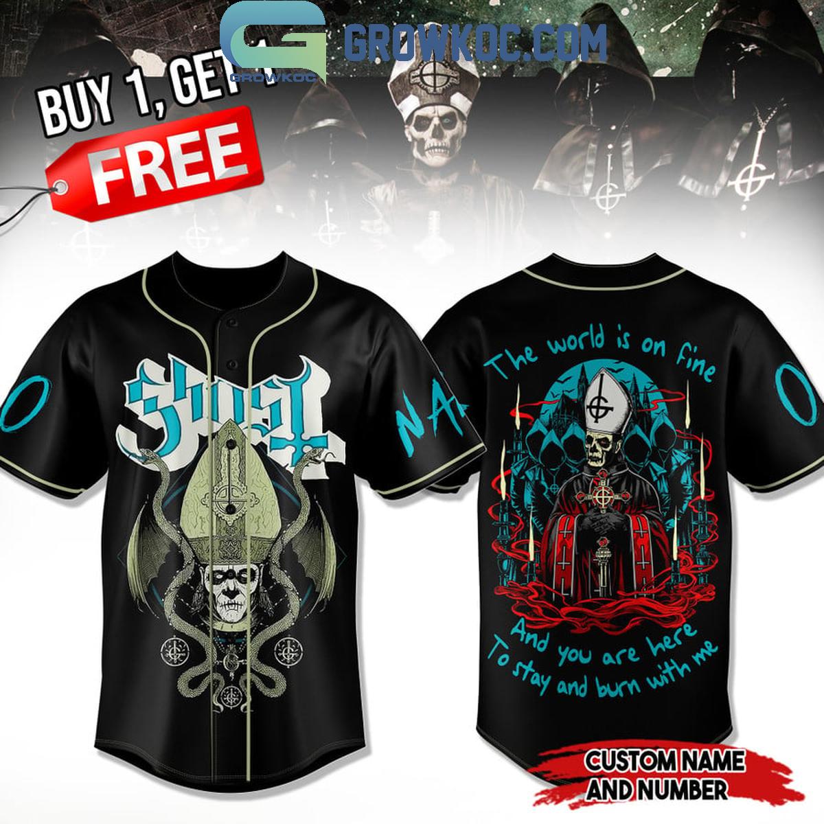 Ghost Rock Band The World Is On Fire Personalized Baseball Jersey baseball jersey product view 1