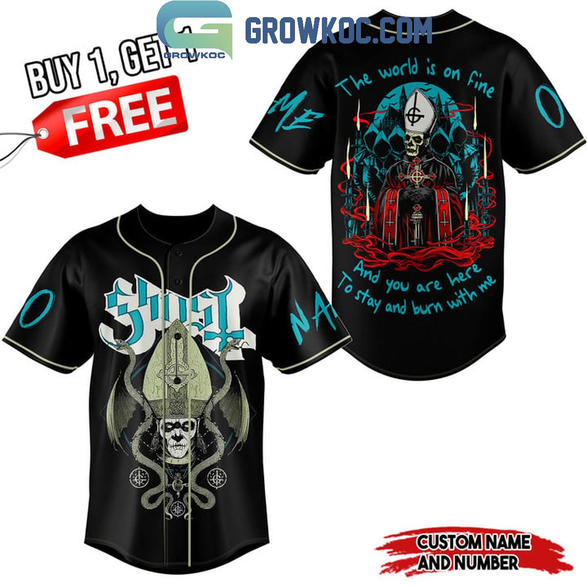Ghost Rock Band The World Is On Fire Personalized Baseball Jersey baseball jersey product view 2