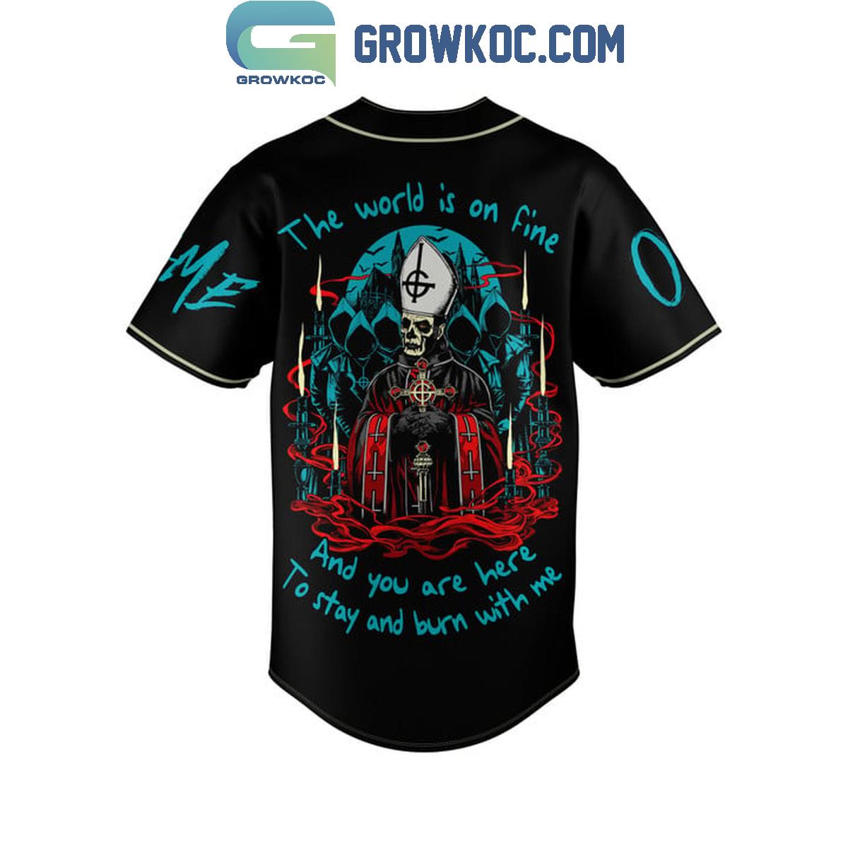 Ghost Rock Band The World Is On Fire Personalized Baseball Jersey baseball jersey product view 4