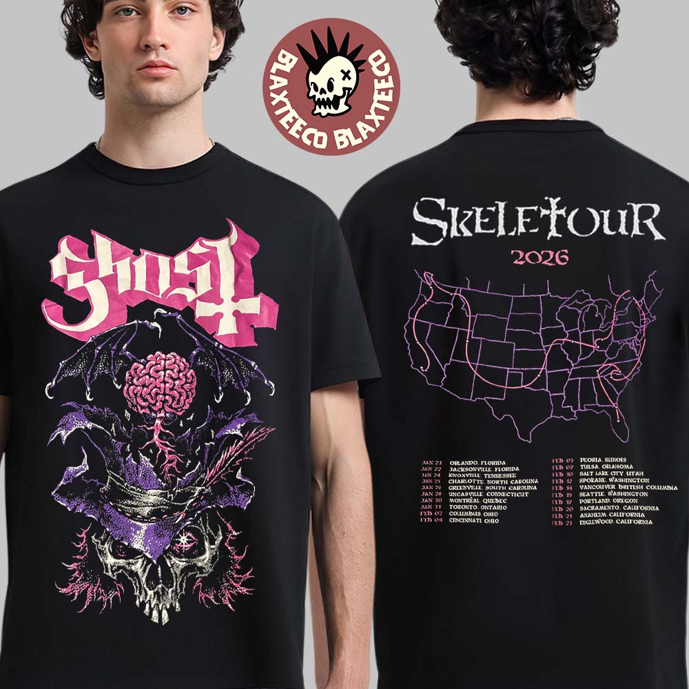 Ghost Skeletour 2026 Merch Brain Skeleton With Dates Back Two Sided T-Shirt Unisex T-shirt, Sweatshirt, Hoodie, Long Sleeve Tee - T-Shirt, Sweatshirt, Hoodie