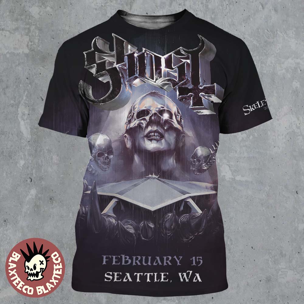 Ghost Skeletour 2026 Seattle Ritual Exclusive Art At Climate Pledge Arena On February 15 2026 All Over Print Shirt - T-Shirt, Sweatshirt, Hoodie