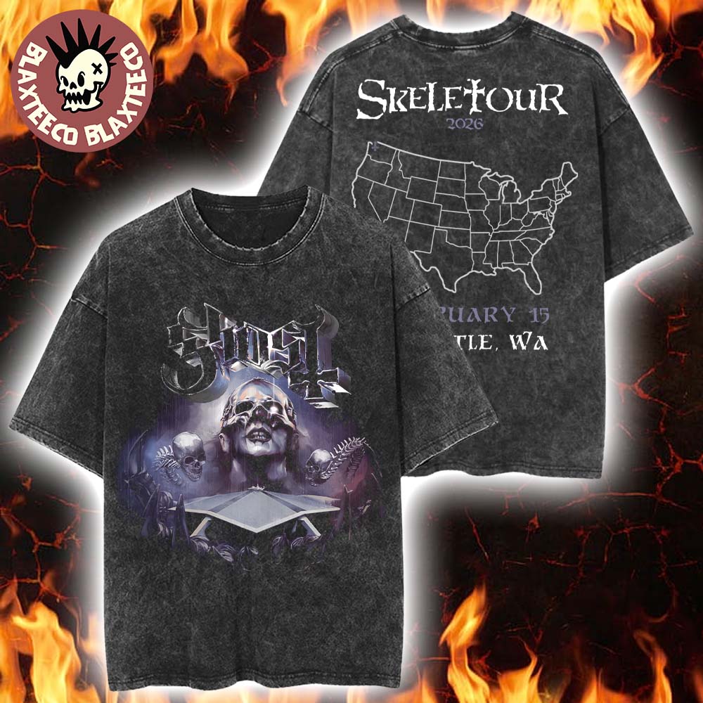 Ghost Skeletour 2026 Seattle Ritual Exclusive Tee At Climate Pledge Arena On February 15 2026 Vintage Washed Tee - T-Shirt, Sweatshirt, Hoodie