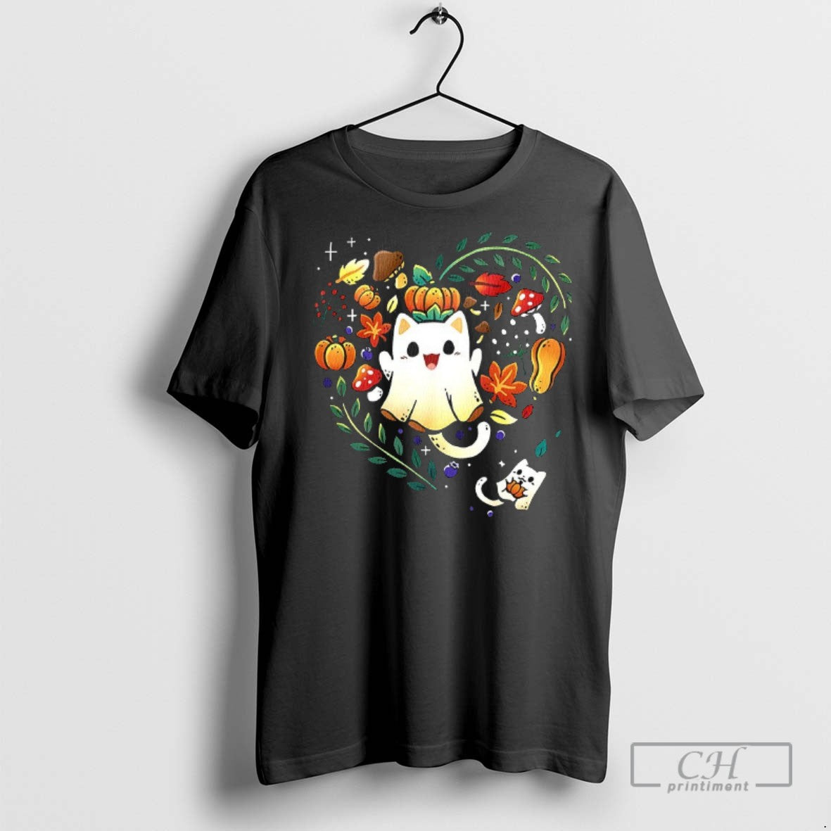 Ghost Cats Leaves Pumpkins Mushrooms Love Spooky Season T Shirts Unisex T-shirt, Sweatshirt, Hoodie, Long Sleeve Tee - T-Shirt, Sweatshirt, Hoodie