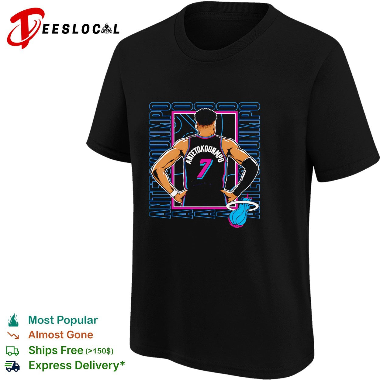 Giannis Antetokounmpo number 7 of Miami Heat back jersey shirt basketball jersey product view 5