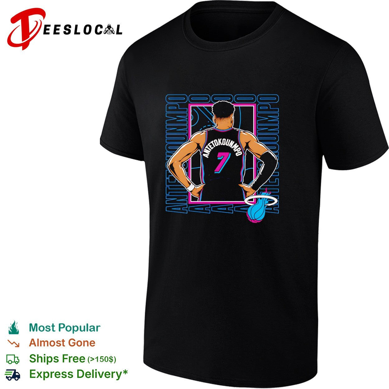 Giannis Antetokounmpo number 7 of Miami Heat back jersey shirt basketball jersey product view 1