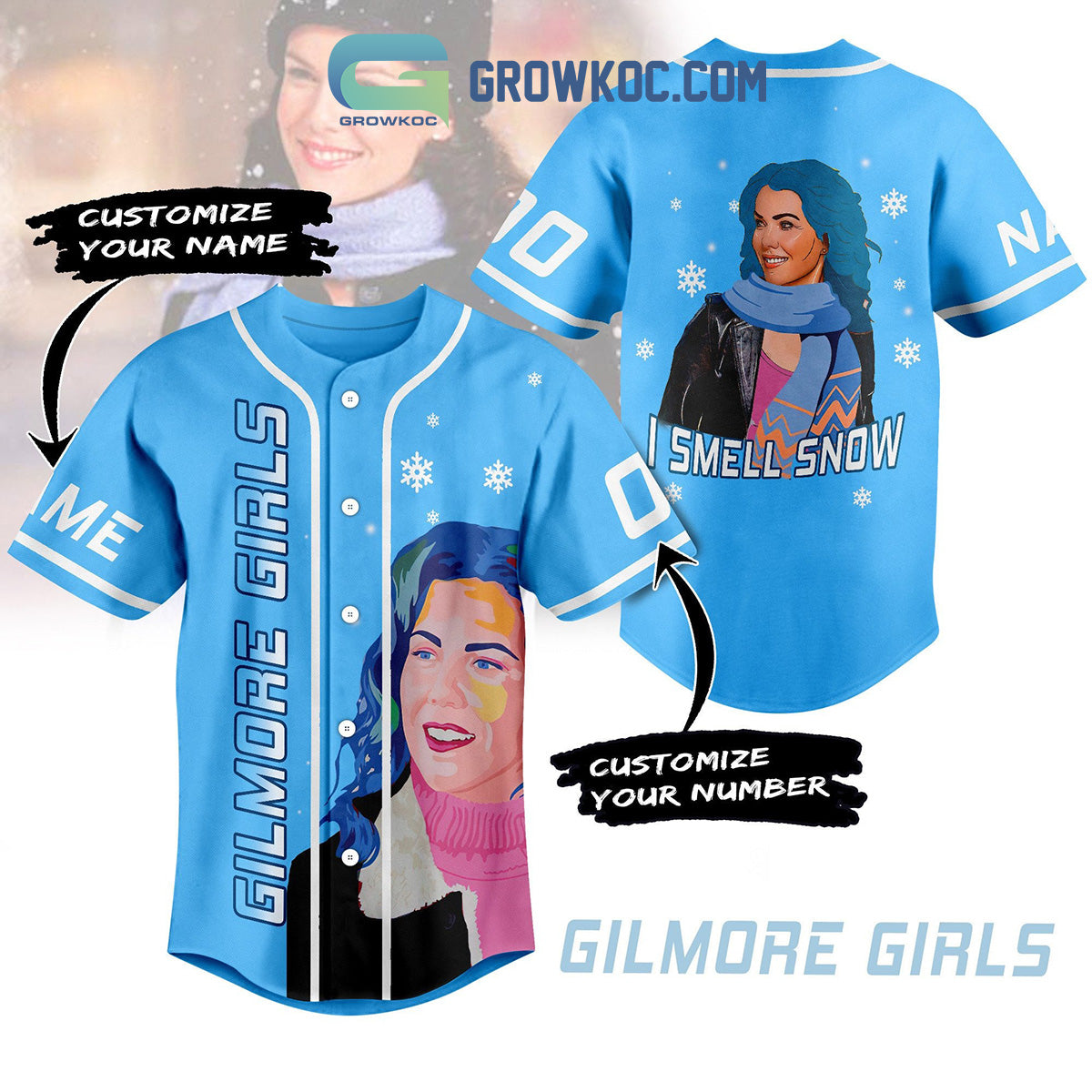 Gilmore Girls I Smell Snow Christmas Custom Name Baseball Jersey baseball jersey product view 1