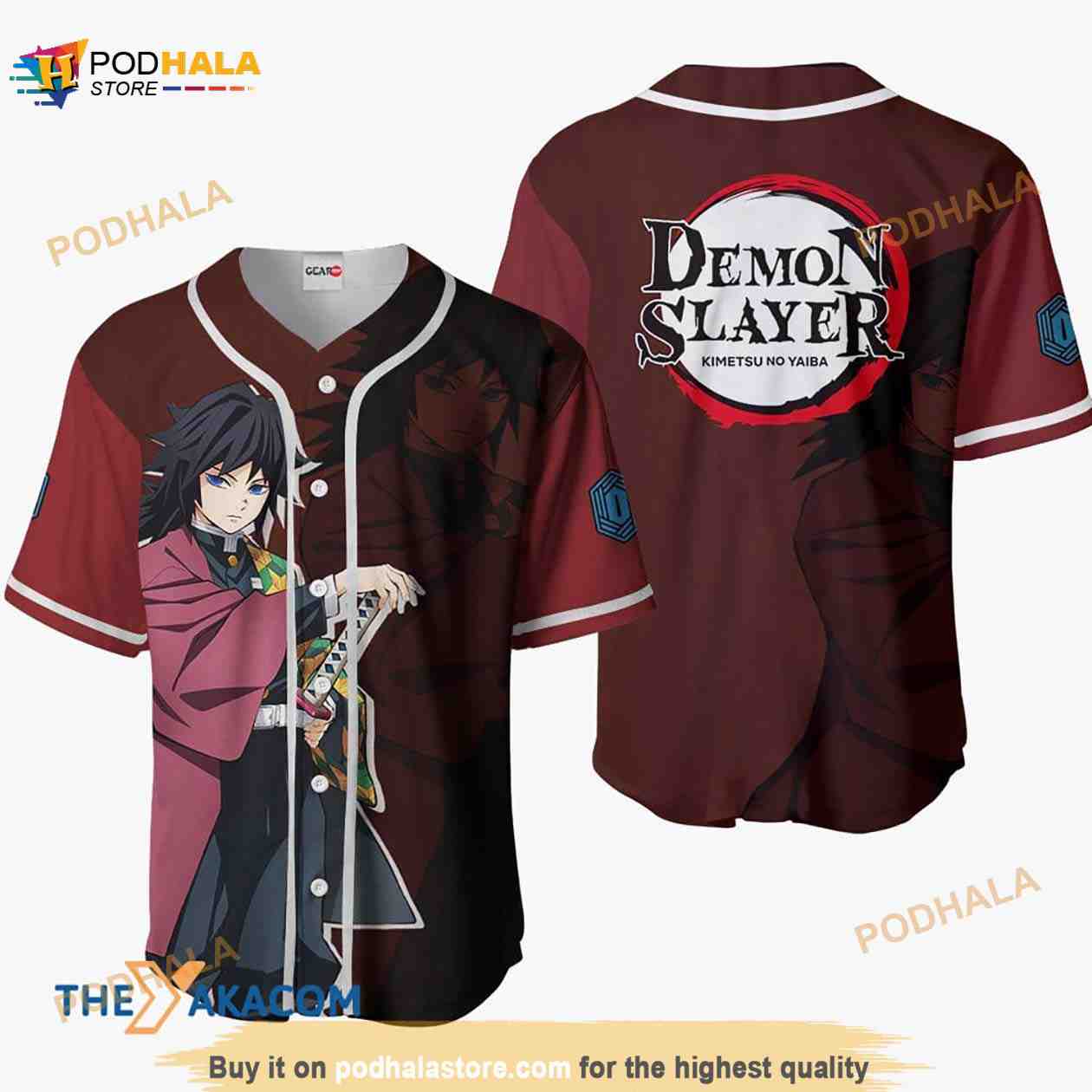 Giyu Tomioka Kimetsu Anime 3D Baseball Jersey For Fans baseball jersey product view 1