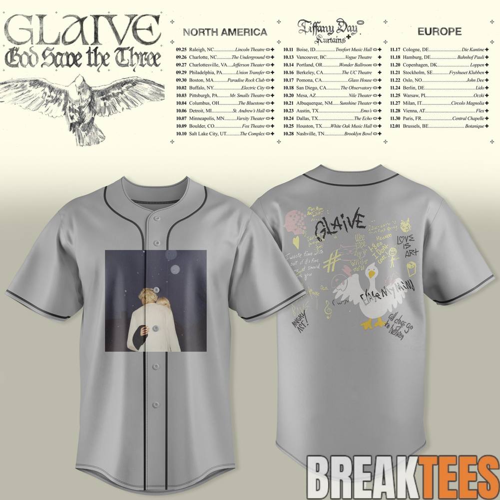 Glaive God Save The Teen 2026 Tour Grey Jersey Unisex T-shirt, Sweatshirt, Hoodie, Long Sleeve Tee - T-Shirt, Sweatshirt, Hoodie