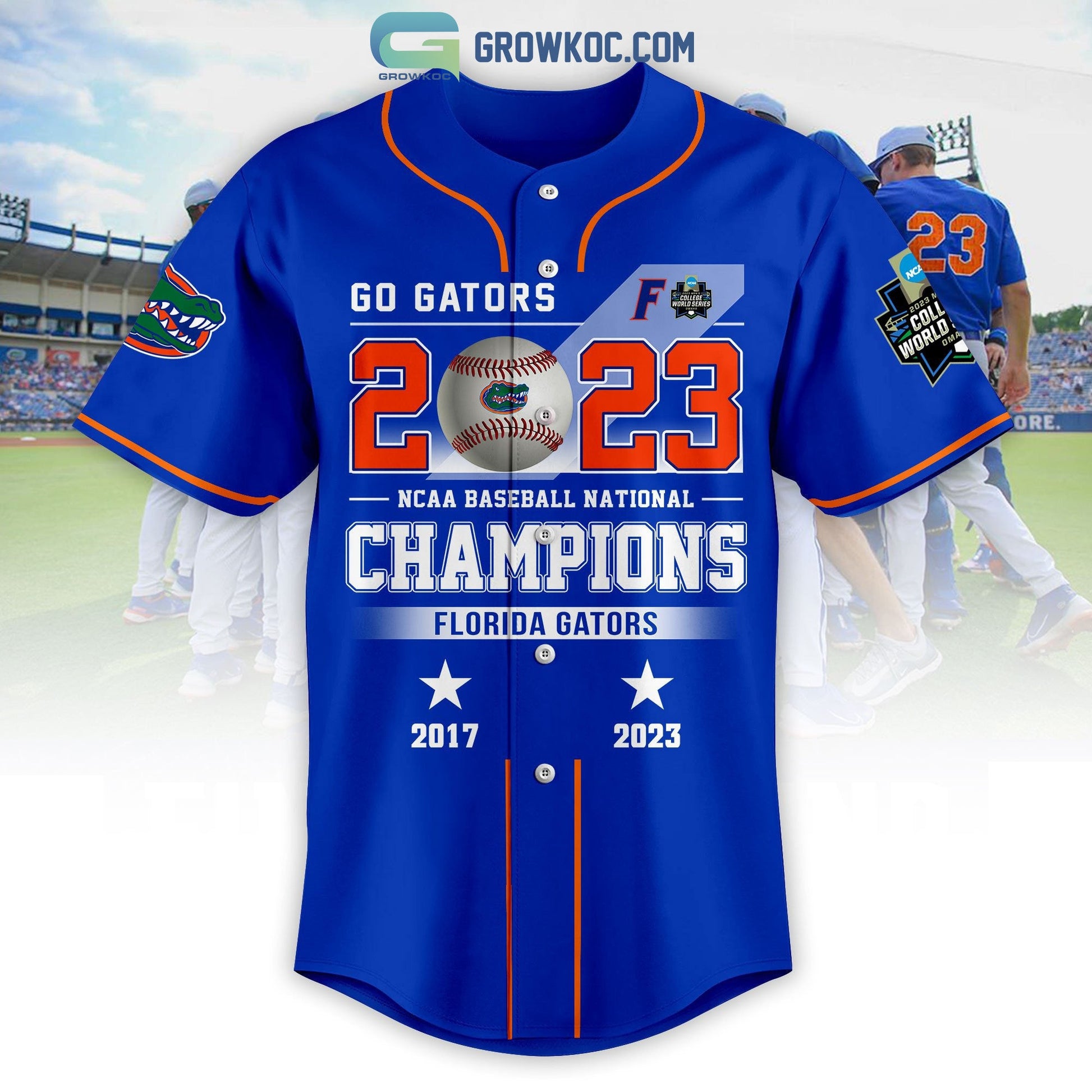 Go Gators 2023 NCAA Baseball National Champions Baseball Jersey baseball jersey product view 2