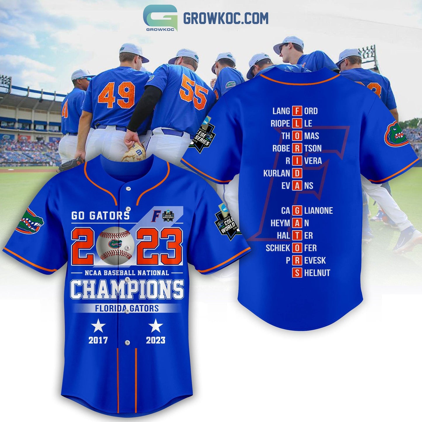 Go Gators 2023 NCAA Baseball National Champions Baseball Jersey baseball jersey product view 1