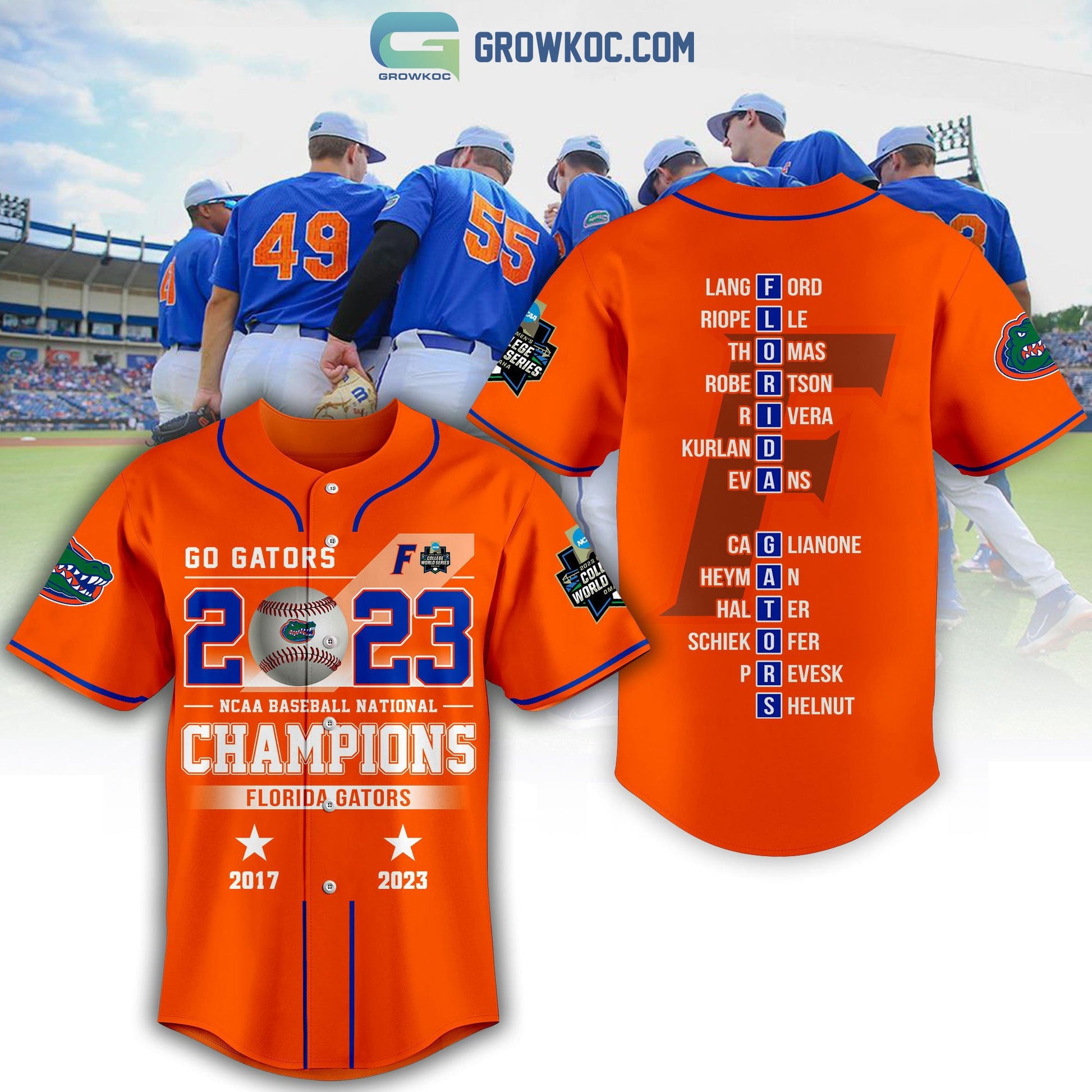 Go Gators 2023 NCAA Baseball National Champions Baseball Jersey baseball jersey product view 3