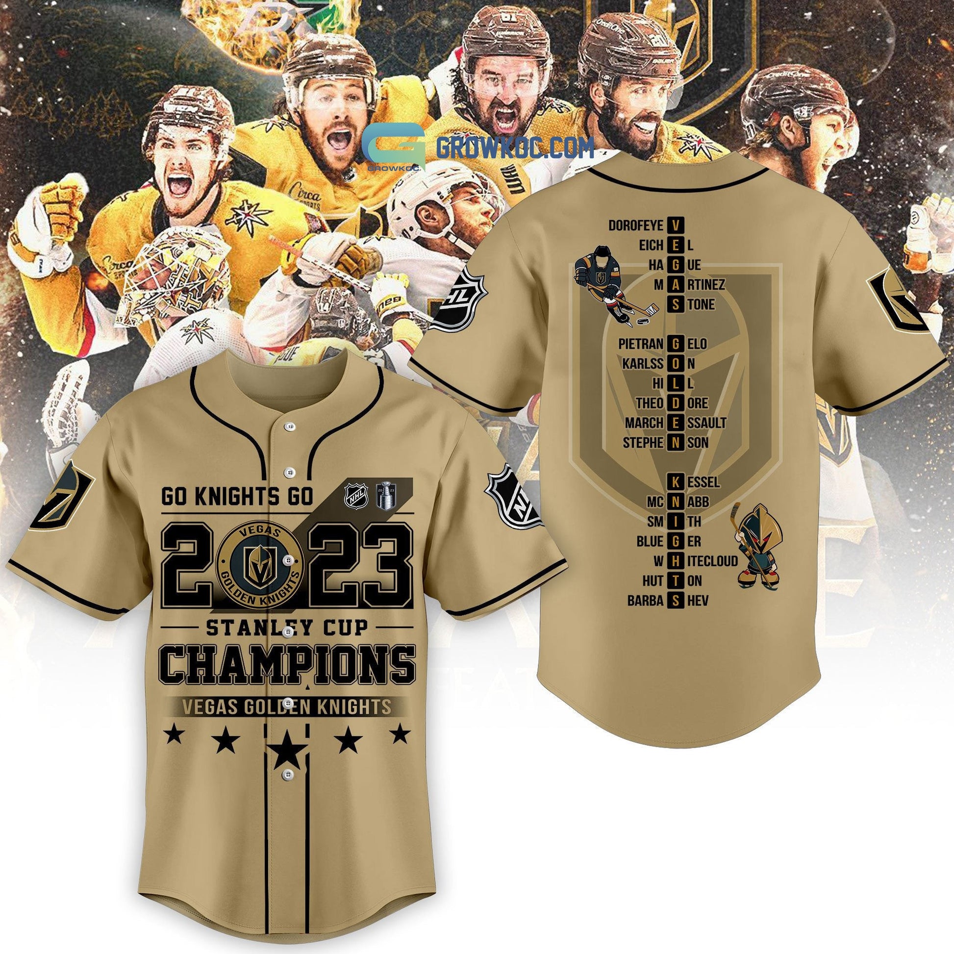 Go Knights Go 2023 Stanley Cup NHL Champions Vegas Golden Knights Baseball Jersey hockey jersey product view 1