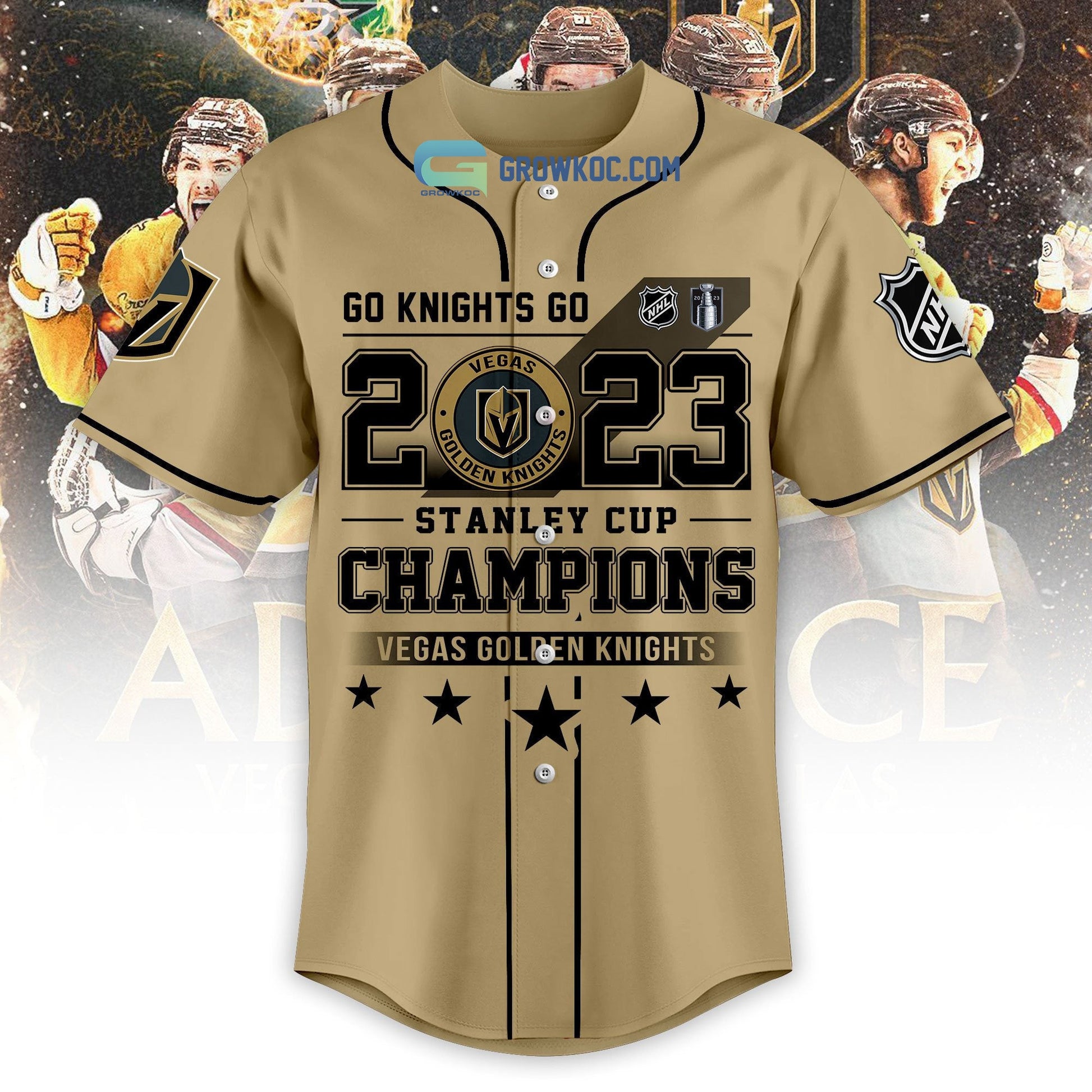 Go Knights Go 2023 Stanley Cup NHL Champions Vegas Golden Knights Baseball Jersey hockey jersey product view 2