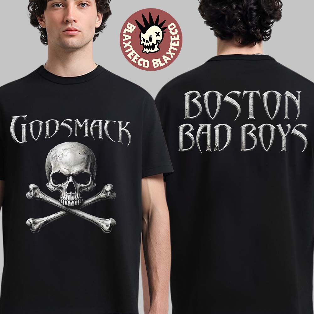 Godsmack The Rise Of Rock World Tour 2026 Merch Boston Bad Boys Skull T-Shirt Unisex T-shirt, Sweatshirt, Hoodie, Long Sleeve Tee - T-Shirt, Sweatshirt, Hoodie