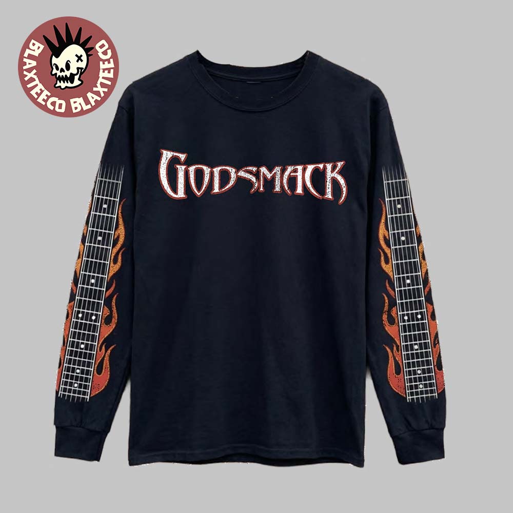 Godsmack The Rise Of Rock World Tour 2026 Merch Flame Guitar Long Sleeve Tee Unisex T-shirt, Sweatshirt, Hoodie, Long Sleeve Tee - T-Shirt, Sweatshirt, Hoodie