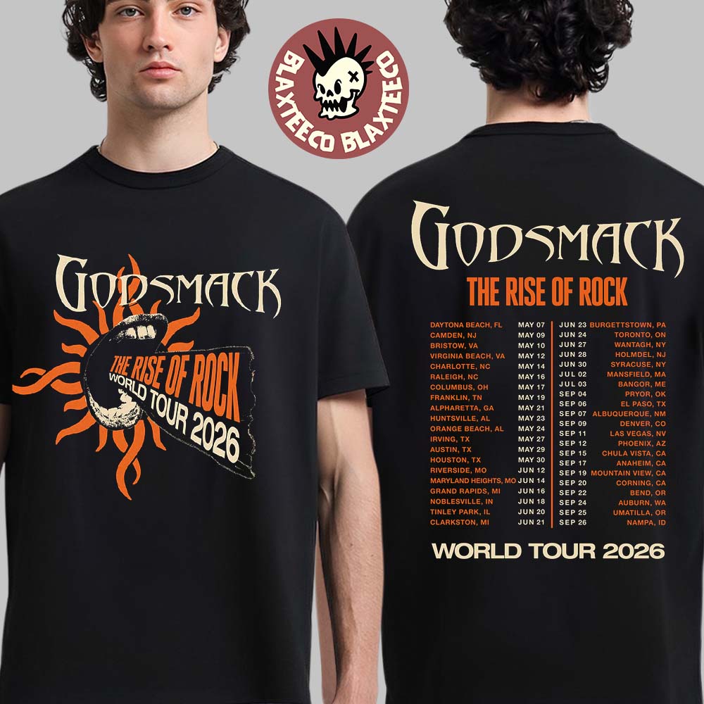 Godsmack The Rise Of Rock World Tour 2026 Merch North America Admat Itin T-Shirt Unisex T-shirt, Sweatshirt, Hoodie, Long Sleeve Tee - T-Shirt, Sweatshirt, Hoodie