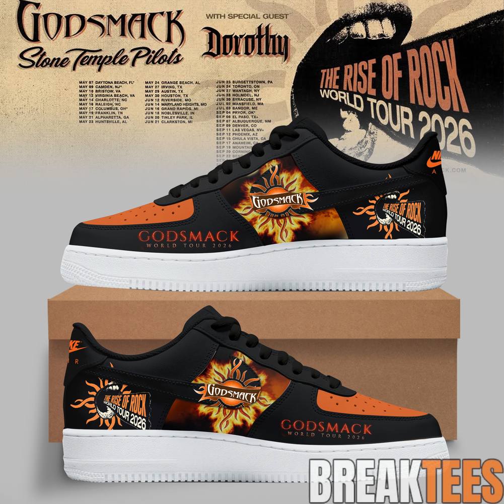 Godsmack The Rise of Rock World Tour 2026 Stone Temple Pilots AF1 Shoes Unisex T-shirt, Sweatshirt, Hoodie, Long Sleeve Tee - T-Shirt, Sweatshirt, Hoodie