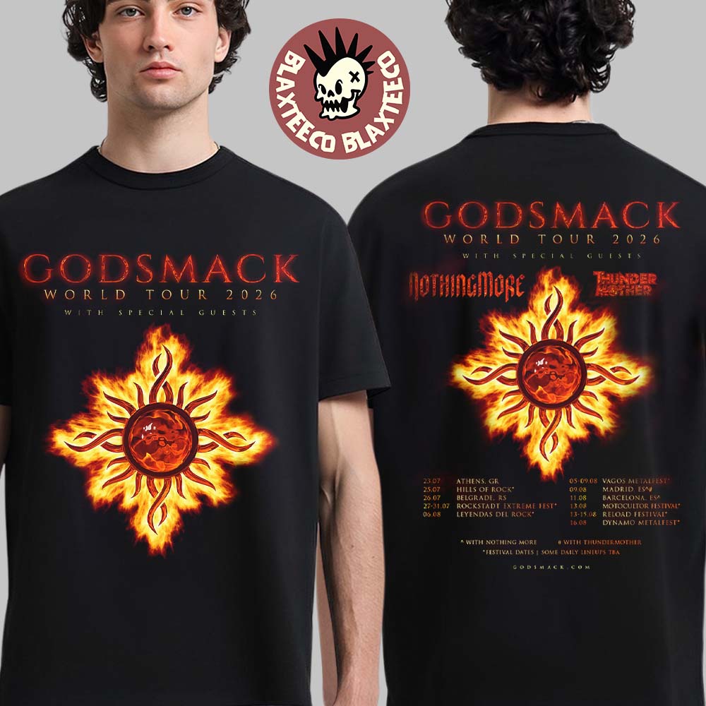 Godsmack World Tour 2026 Europe Schedule Tour Dates Two Sided T-Shirt Unisex T-shirt, Sweatshirt, Hoodie, Long Sleeve Tee - T-Shirt, Sweatshirt, Hoodie