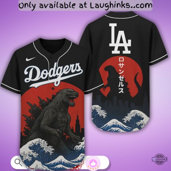 Godzilla Los Angeles Dodgers Japan Edition 2025 Baseball Jersey Shirt baseball jersey product view 1