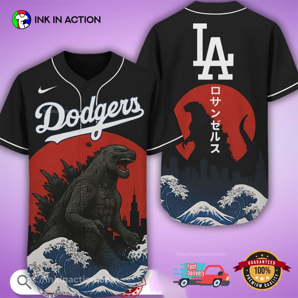 Godzilla Los Angeles Dodgers Japan Edition 2025 Baseball Jersey baseball jersey product view 1