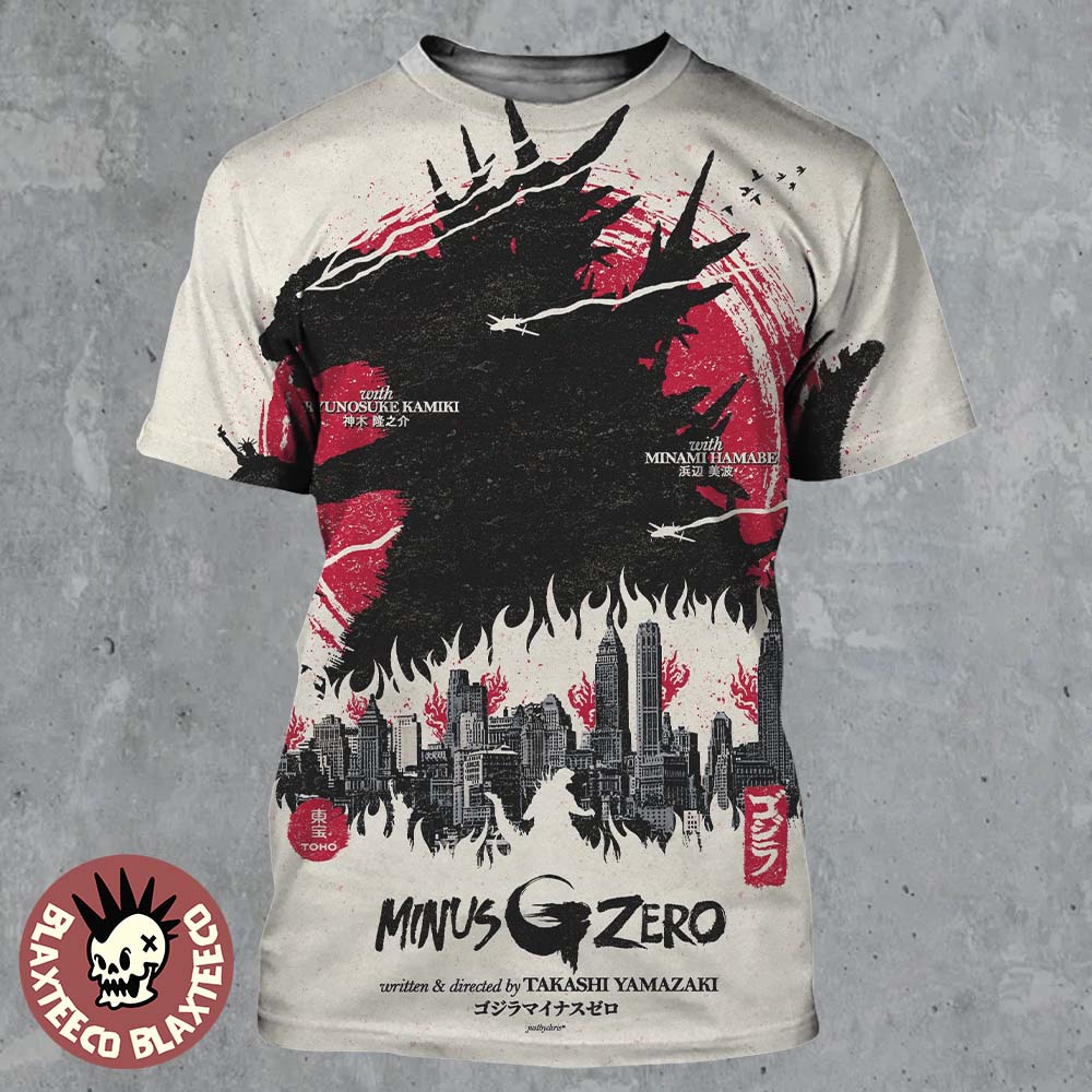Godzilla Minus Zero Japan Flag Style Art A New Threat is Looming All Over Print Shirt Unisex T-shirt, Sweatshirt, Hoodie, Long Sleeve Tee - T-Shirt, Sweatshirt, Hoodie