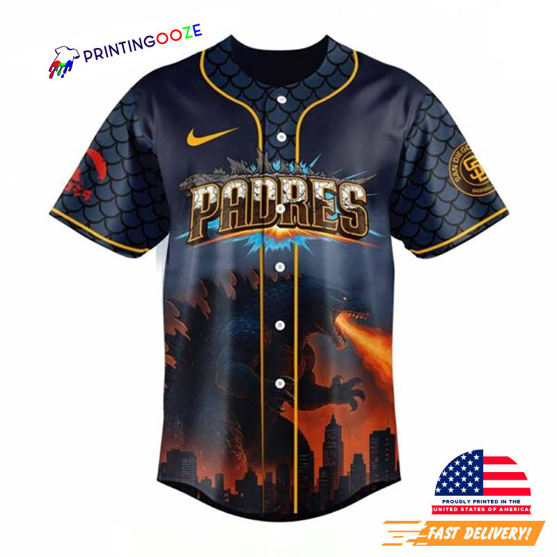 Godzilla San Diego Padres Baseball Jersey baseball jersey product view 1